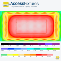 Indoor Tennis Court LED Lighting Package -55fc, 1.12 Max/min 24 150w LED Lights, mounted 25'